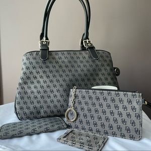DOONEY & BOURKE 5 items included- Canvas Satchel Gray black AND accessories!
